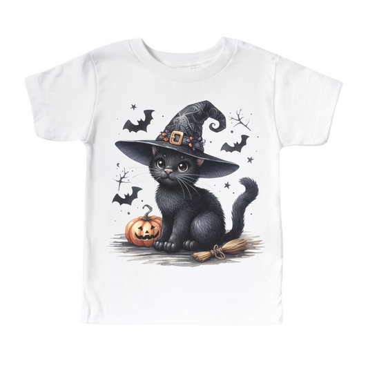 Cute Witch Cat  Halloween Shirt - Kids