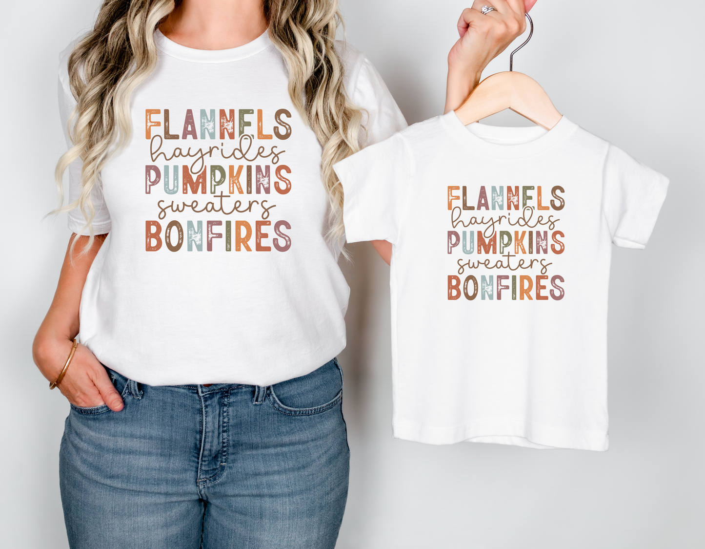 Flannel Hayrides Pumpkins Sweater Bonfires - Mama & Kids Shirt