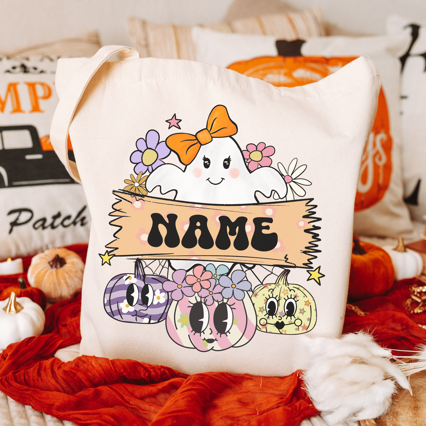 Personalized Halloween Trick of Treat Bag - Girl Retro Ghost