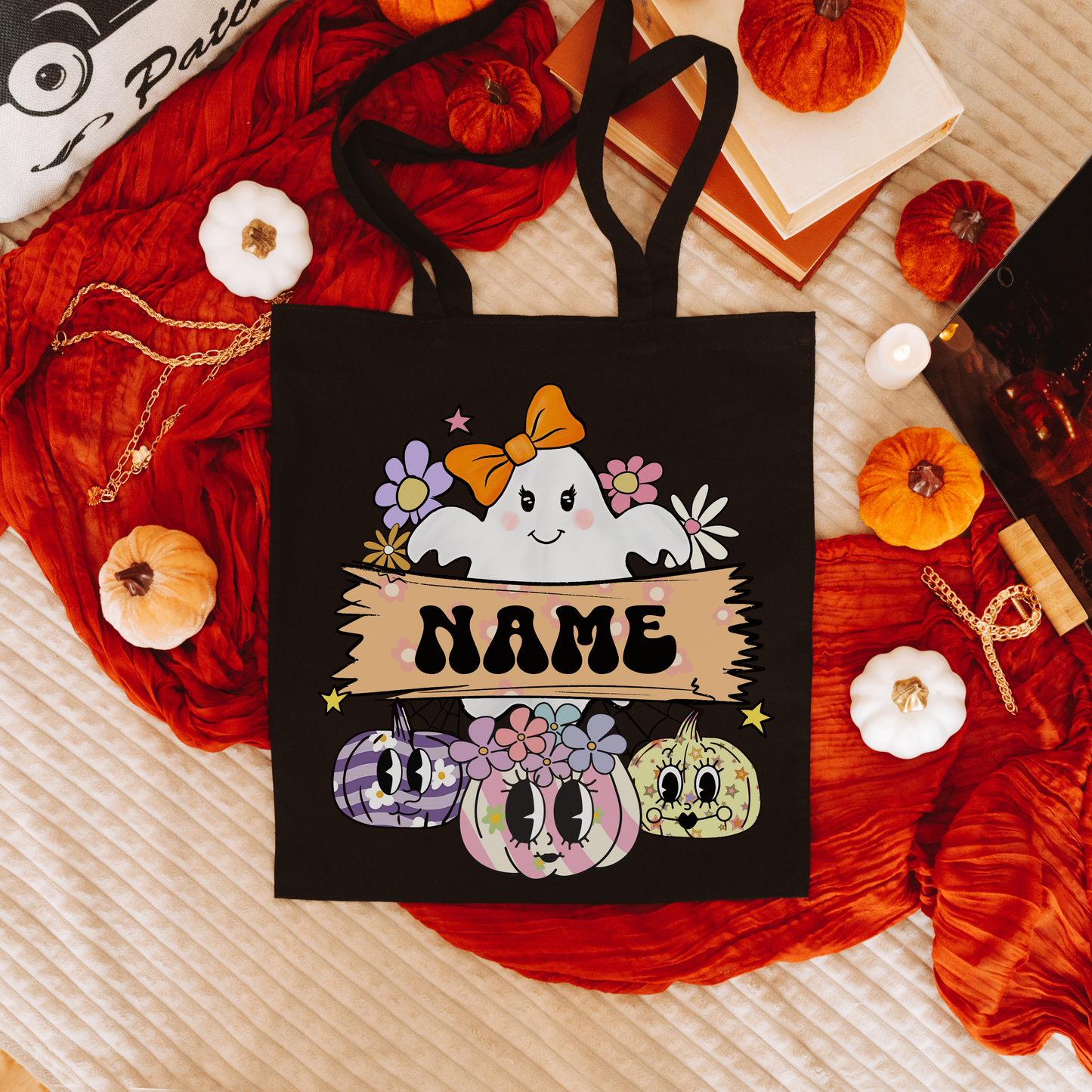 Personalized Halloween Trick of Treat Bag - Girl Retro Ghost