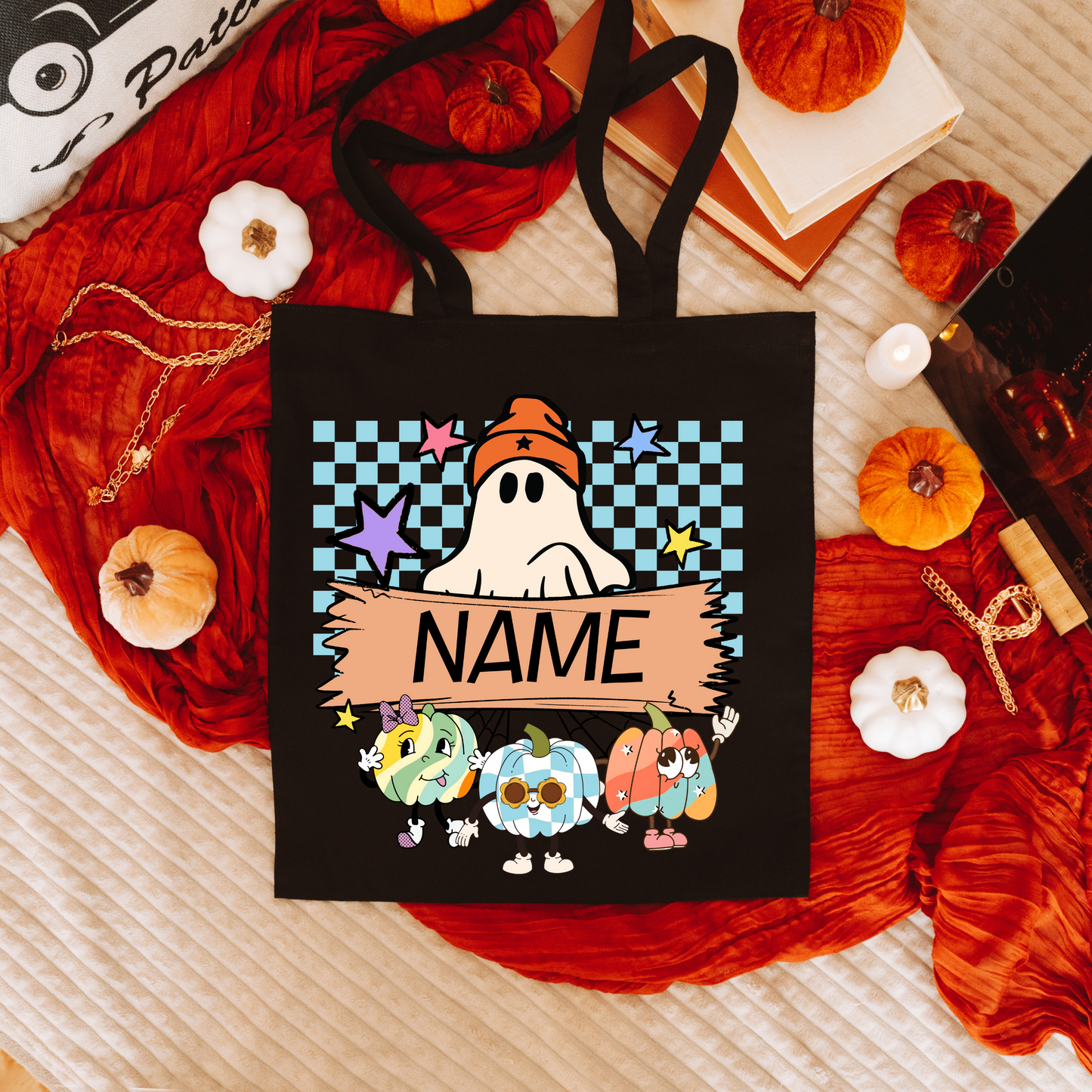 Personalized Halloween Trick of Treat Bags - Ghost Retro