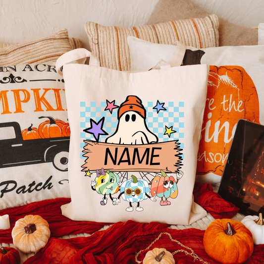 Personalized Halloween Trick of Treat Bags - Ghost Retro