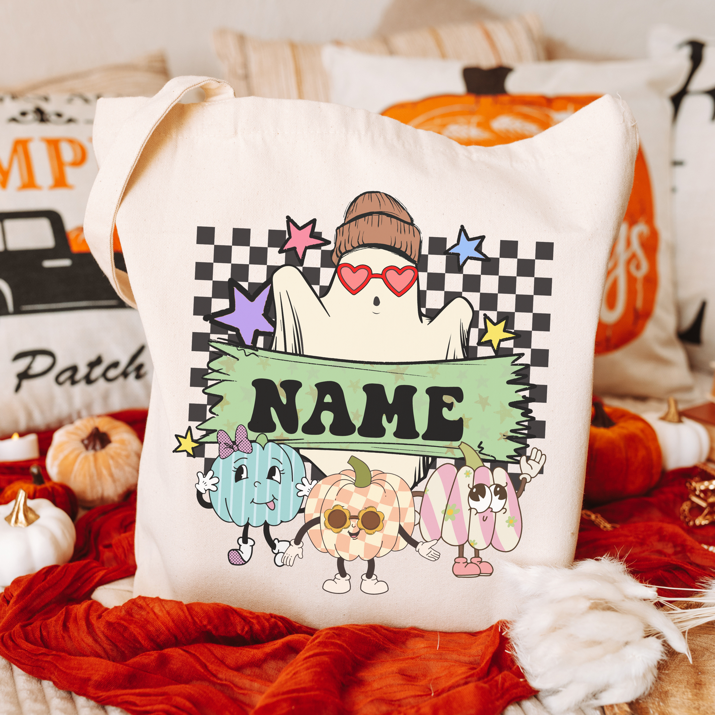 Personalized Halloween Trick of Treat Bag - Retro Ghost